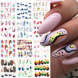 Wave Lines Nail Water decalcomanie adesivi per unghie in marmo Summer Decor Neon Swirls Geometry