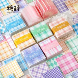200pcs/pack Checkered Simple Grid Square Notes Memo Non-sticky Journal Diary Message Scrapbook Material Decorative Backing Paper