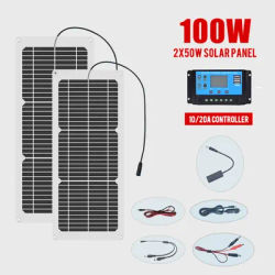 Flexible Solar Panel kit 12V 100W 50W /h/ day With 10A 12V 24V Controller Car Charger For RV Car Boat LCD Display PWM Controller