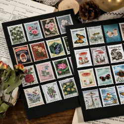 Yoofun 46pcs/pack Vintage Stickers Postage Stamp Sticker Retro Museum Flower Plants Castle Label for Scrapbooking Journal DIY