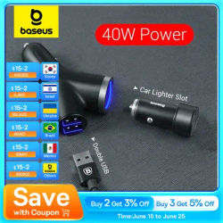 Baseus 40W Car Charger for Universal Mobile Phone Dual USB Car Cigarette Lighter Slot for Tablet GPS 3 Devices Car Phone Charger