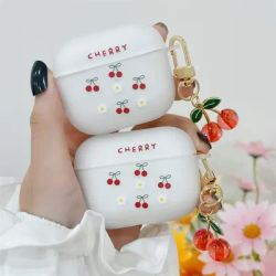 Case For Airpods Pro 2nd 4 Case Cute Luxury Crystal Cherry Pendant Matte Soft Earphone Cover for Apple AirPod 1/2/3 Wireless Box