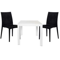 LeisureMod Mace 3-Piece Outdoor Dining Set with Plastic Square Table and 2 Stackable Chairs with Weave Design - Leisurmod MT31WC19BL2