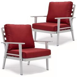 LeisureMod Walbrooke Outdoor Patio White Aluminum Armchairs With Cushions Set Of 2 - Leisurmod WW-31-27R2