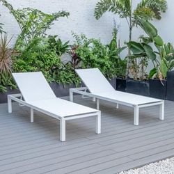 LeisureMod Marlin Patio Chaise Lounge Chair With White Aluminum Frame, Set of 2 - Leisurmod MLW-77W2