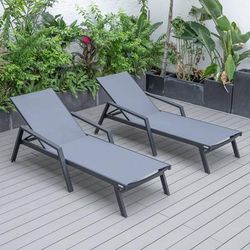 LeisureMod Marlin Patio Chaise Lounge Chair With Armrests in Black Aluminum Frame, Set of 2 - Leisurmod MLABL-77DGR2