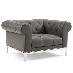 Idyll Tufted Button Upholstered Leather Chesterfield Armchair - East End Imports EEI-3443-GRY