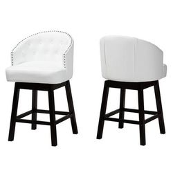 Theron Mid-Century Transitional 2-Piece Swivel Counter Stool Set by Baxton Studio in White Espresso Brown