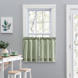Wide Width Stacey Curtain Tailored Tier Pair by Ellis Curtains in Sage (Size 56" W 24" L)