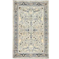 Shahbanu Rugs Winter White Densely Woven Natural Dyes Hand Knotted Afghan Serapi Heriz Design Oriental Wool Rug (3'x4'10")