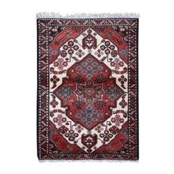 Shahbanu Rugs Raspberry Red, New Persian Moozligoon, Geometrical Flower Boquete, Hand Knotted, Pure Wool, Oriental Rug (3'8"x5')