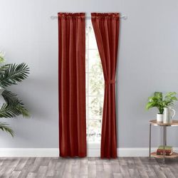 Wide Width Lisa Solidtextured Tailored Panel Pair by Ellis Curtains in Red (Size 56" W 84" L)