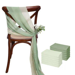 Ceinturage de Chaise en Mousseline de Soie Verte, Couvre-Chaise avec Ruban, 17x275cm, Décoration pour Allée, ixde Mariage, 12 Pièces