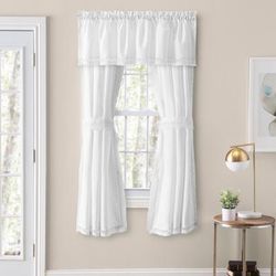 Wide Width Brush Fringe Curtain Tailored Pair Tiebacks by Ellis Curtains in White (Size 80" W 45" L)