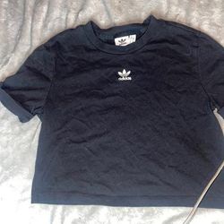 Adidas Tops | Adidas Cuffed Short Sleeved Crop Top | Color: Black | Size: S