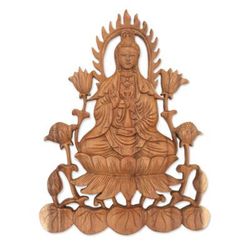 'Hand-Carved Buddhist Suar Wood Relief Panel from Bali'