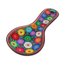 Floral Hacienda,'Floral Ceramic Decorative Spoon Rest from Mexico'
