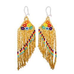 Bright Rainbow,'Bright Glass Beaded Waterfall Earrings from Mexico'