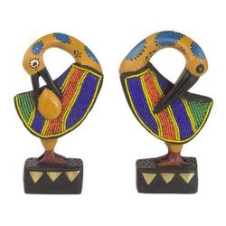 Colorful Sankofa,'Two Wood and Recycled Glass Adinkra Sankofa Bird Sculptures'