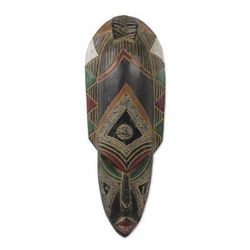 Sese Wood and Aluminum Wall Mask Hand Carved in Ghana 'Obra'