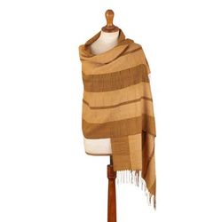 Andean Evening,'Handloomed Soft Brown and Beige 100% Baby Alpaca Shawl'