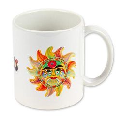 Happiness,'Folk Art Sun Ceramic Mug from Mexico'