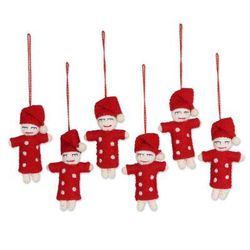 Sleepy Babies,'Set of 6 Sleeping Elf Wool Felt Ornaments'