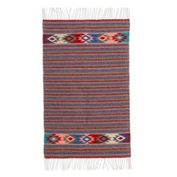 Dainzu Horizons,'Colorful 2 x 3.5 Ft Handwoven Zapotec Wool Accent Rug'