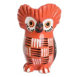 'Red Owl-shaped Ceramic Figurine Handmade in Guatemala'
