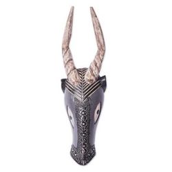 Mighty Antelope,'Hand Carved African Wood Antelope Mask with Aluminum Accents'