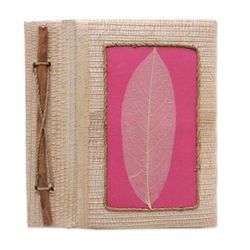 Pink Leaf,'Hand-Crafted Eco-Friendly Natural Fiber Journal in Pink'