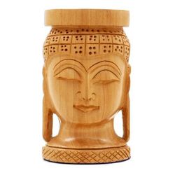 Buddha's Patience,'Hand-Carved Buddha-Themed Kadam Wood Pen Holder'