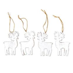 Snowy Reindeer,'Set of 4 White Albesia Wood Holiday Reindeer Ornaments'
