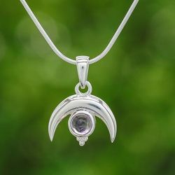 Moon on The Garden,'Moon-Shaped Natural Amethyst Pendant Necklace'