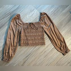 American Eagle Outfitters Tops | Light-Brown Long Sleeve Crop Top | Color: Brown/Tan | Size: S