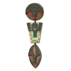 Trio of Faces,'African Wood and Aluminum Trio Mask from Ghana'