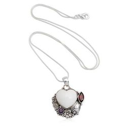 Garden of Love,'Amethyst and Garnet Heart-Themed Pendant Necklace'