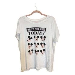 Disney Tops | Disney Mickey Mouse T Shirt Womens Xxl White Short Sleeve Whats Your Mood Today? | Color: Black/White | Size: Xxlj