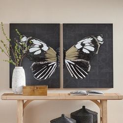 Neutral Butterfly Canvas Wall Art - 31" X 40", Right - Grandin Road