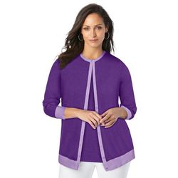 Plus Size Women's Fine Gauge Cardigan by Jessica London in Purple Orchid Lavender (Size 22/24) Sweater