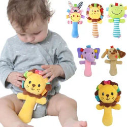 Hochet en tissu doux pour bébé de 0 à 12 mois, poupée en peluche, Animal de dessin animé, bâton BB,