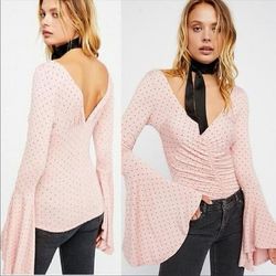 Free People Tops | Free People - We The Free-"What A Babe" Knit Top Pink W Black Dots Size Lg | Color: Black/Pink | Size: L