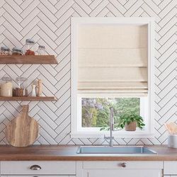 Wide Width Sun Zero™ Somerton Textured 100% Blackout Cordless Roman Shade by BrylaneHome in Linen (Size 35" W 64" L)