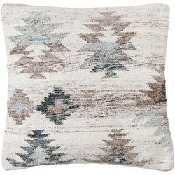 Livvy 22" Square Rustic Ice Blue/White/Black/Medium Brown/Navy/Blue Throw Pillow - Boutique Rugs