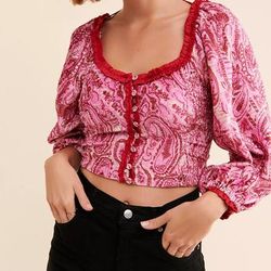 Free People Tops | Free People, Dare Me Velvet Pink Paisley Top, Sz Medium, Nwt | Color: Pink/Red | Size: M