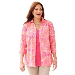 Plus Size Women's Print Buttonfront Shirt by Catherines in Berry Pink Wax Print (Size 1X)
