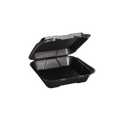 Genpak Foam Hinged Lid Food Container - 9"L x 9"W x 3"H, Single Compartment, Black, Polystyrene, SN200---3L