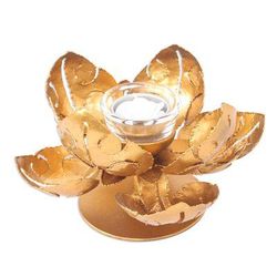 Blessed Lotus,'Hand Cut Steel and Gold Foil Lotus Tealight Holder'