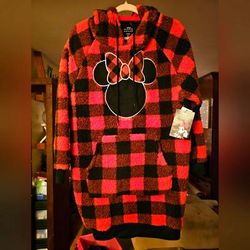 Disney Tops | Disney Limited Edition Minnie Mouse Hooded Sherpa Red Buffalo Print Tunic - Nwt | Color: Black/Red | Size: M