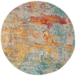 4' X 4' Sealife Round Abstract Power Loom Non Skid Area Rug - 3'6"